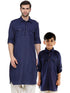 Vastramay Blue Cotton Blend Baap Beta Pathani Kurta